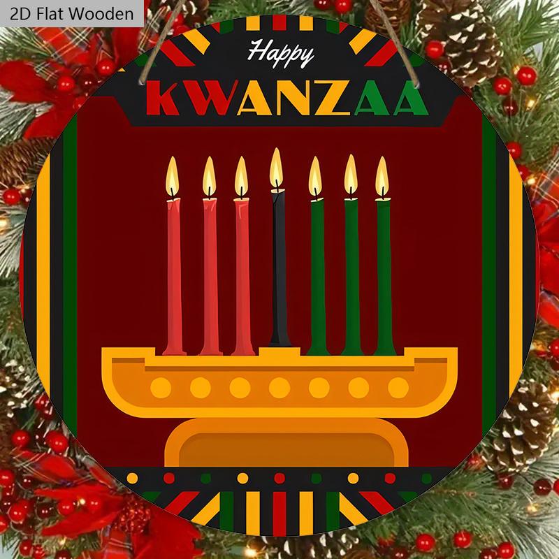 Happy Kwanzaa African American Festivals Wooden Sign - Classic Round Sign for Front Door, Wall Hanging Decor - Ideal Kwanzaa Decoration