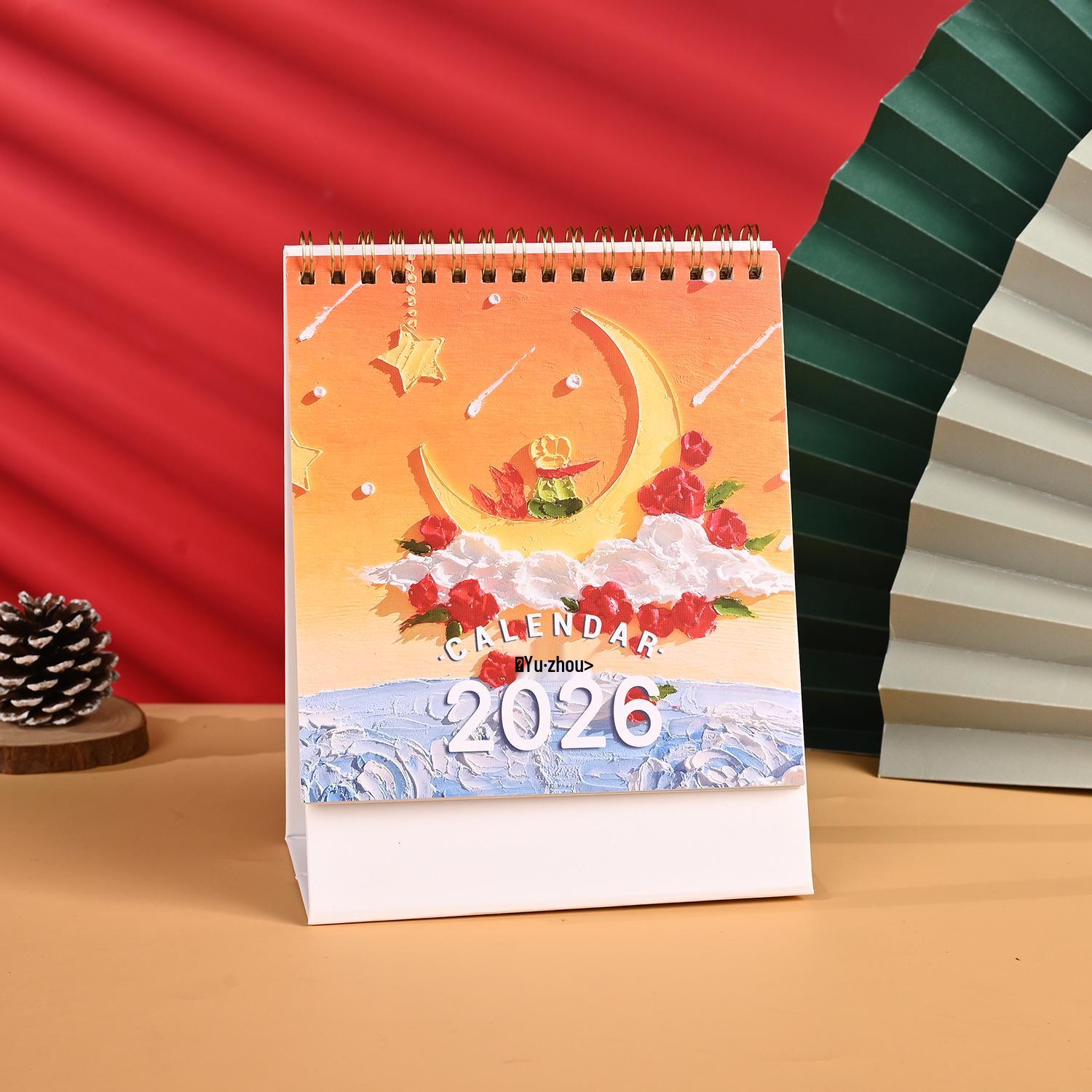 Spot 2026 Cute Cartoon Student Check-In Mini Desk Calendar with Inspirational Designs