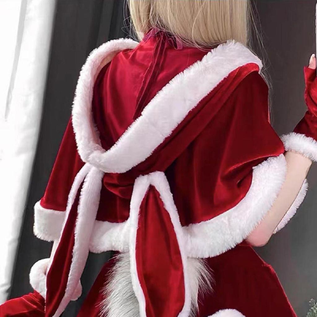 Christmas Hooded Cloak,Red Cape Short Shawl, Santa Claus Robe for Xmas Party