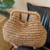 Solid Color Hand Carry Straw Woven Bag Hand-held Straw Bag Woven Bag Women's Seaside Beach Bag Underarm