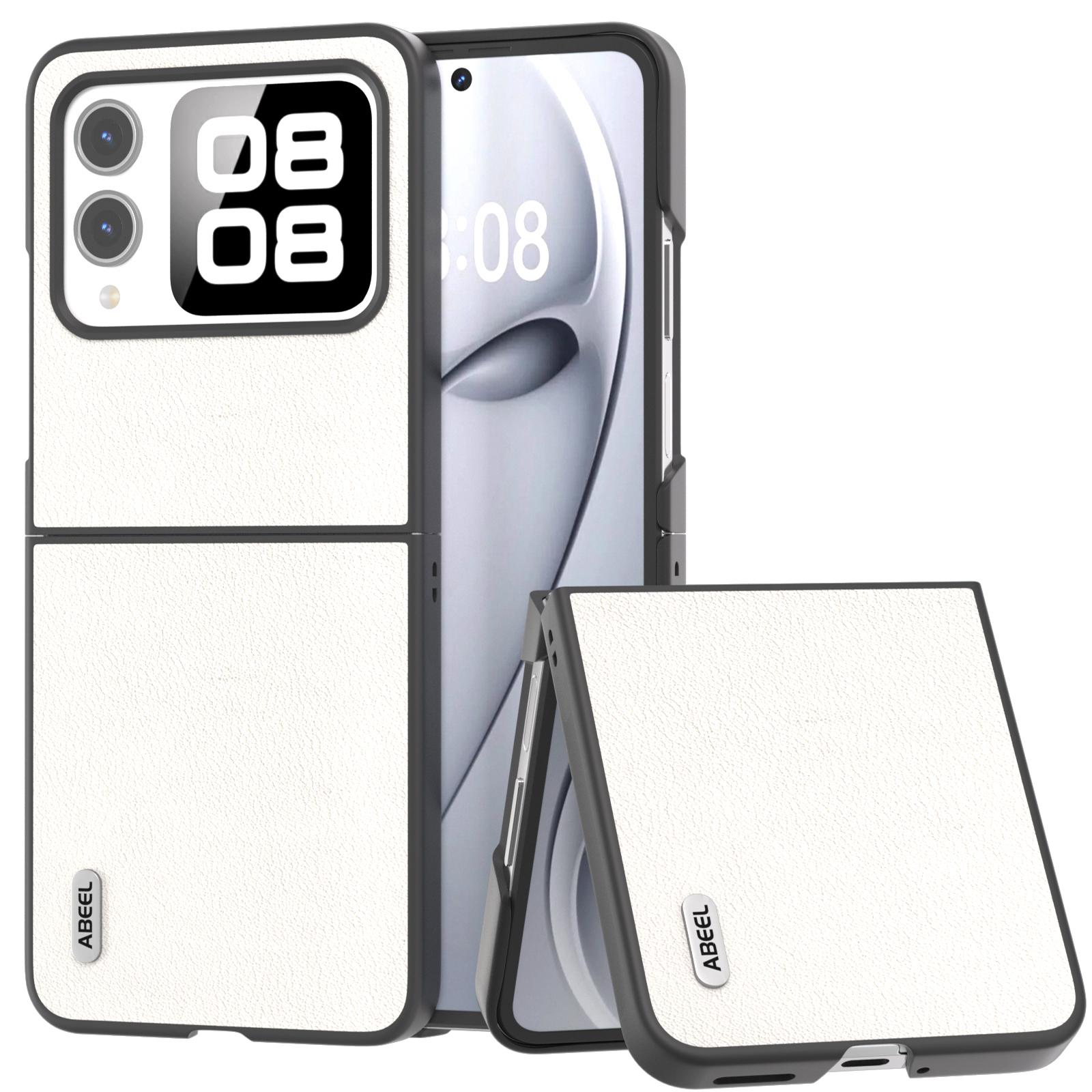 

ABEEL For Huawei nova Flip 5G Case Anti-Scratch Genuine Cow Leather Back Phone Cover Grey White