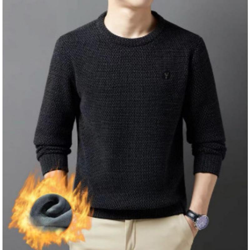 Зимний новый плюшевый свитер мужской круглый вырез повседневный модный вязаный свитер — фото 2