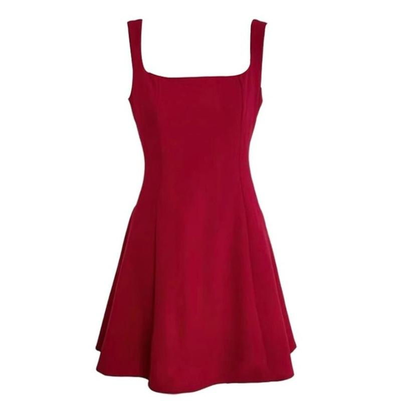 New Korean Atmosphere Red Suspender Dress Children Summer Small Temperament Spice Girl Waist Short Skirt