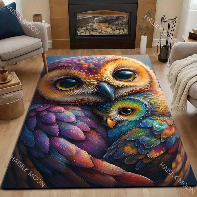 Multiple sizes Cute owl with rainbow feathers Carpet for Living Room Bedroom Sofa Home Decor Rus Non-slip Floor Mat Luxury Gift
