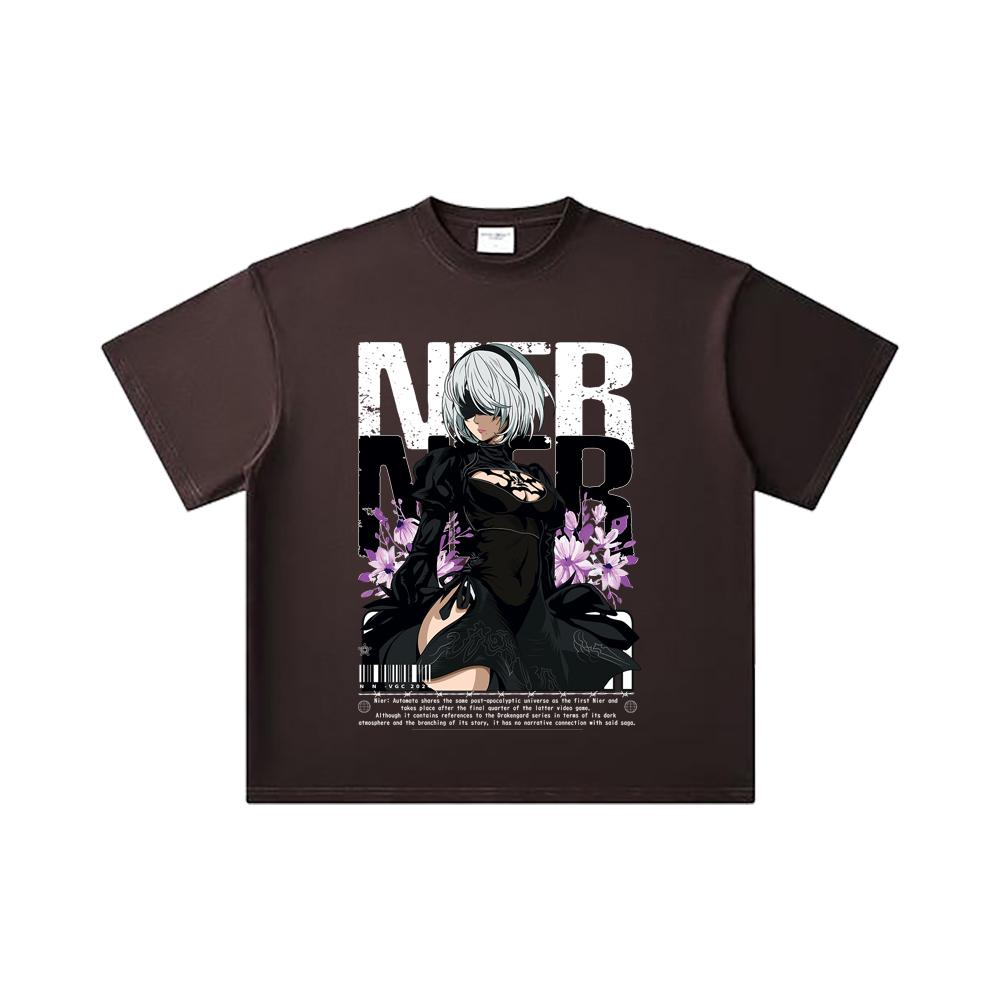 260 GSM Double Yarn 32 Count 100% Cotton Nier Automata V1 Print Unisex Heavy Cotton T Shirt