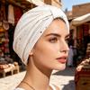 Turban Hat for Women, Sequined Crepe Fabric Headwrap, Ethnic Style Knotted Front Headwrap for All Face Shapes