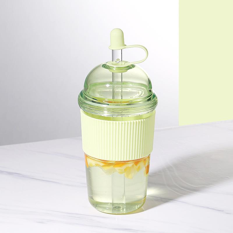 Portable Flip Straw Cup Plastics Ins Style Transparent Water Cup High-Capacity Water Bottles Tea Coffee Milk Heat-Resistant Juice Jelly Cups