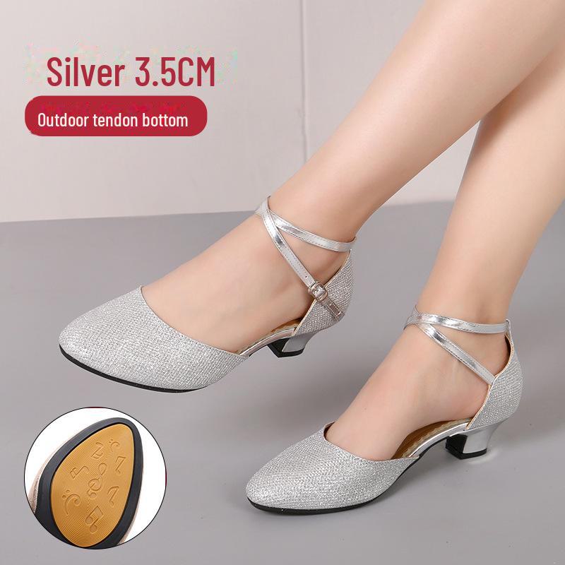 

Жіноче взуття для латиноамериканських і бальних танців - м яка підошва для квадратних танців 38 срібний