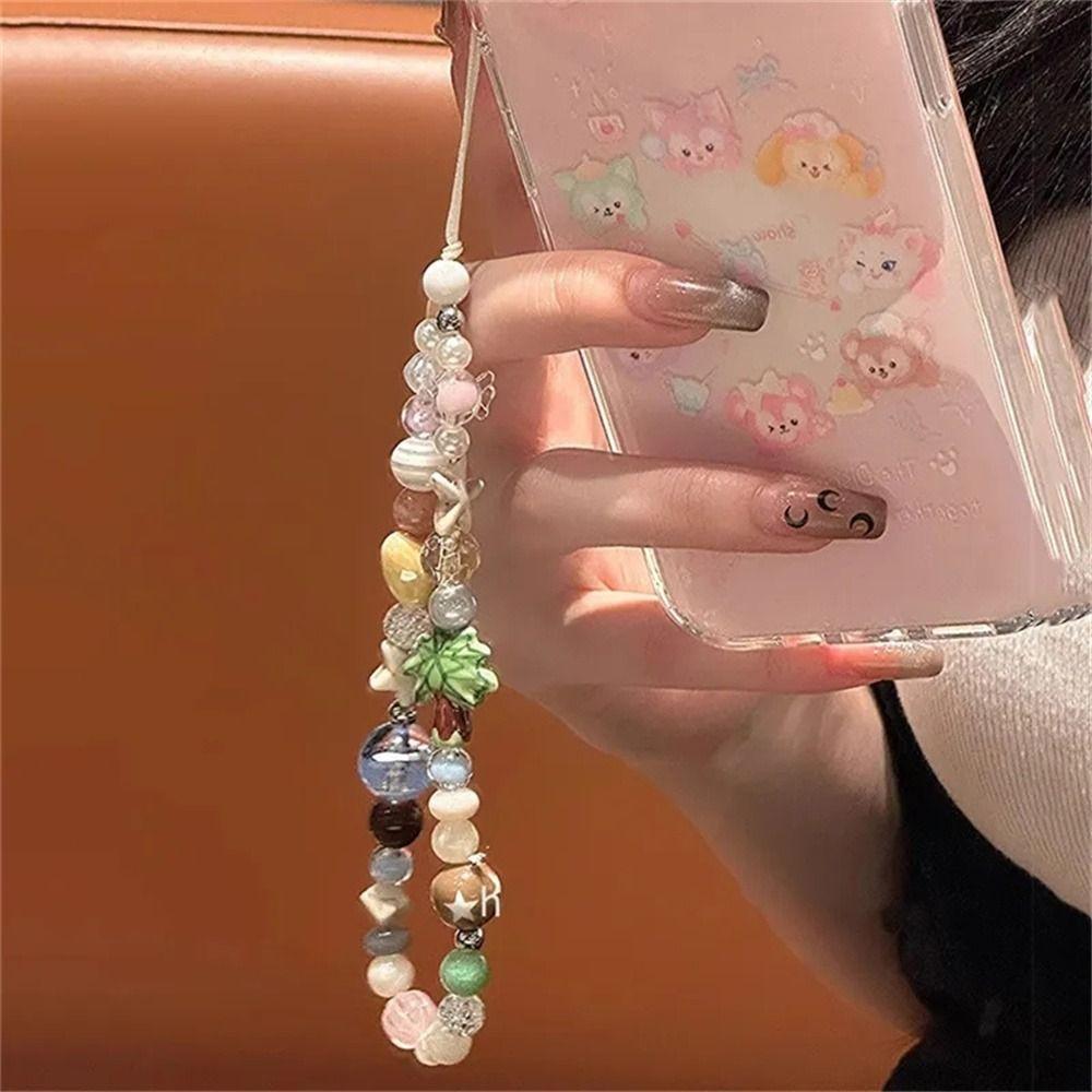 Beach Starfish Beaded Phone Strap Acrylic Beaded Smartphone Lanyard  Pendant Decoration