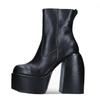 Scarpe con tacco a piattaforma da donna, elasticizzate, alla caviglia, di design, alte fino al ginocchio, da donna, alla coscia, nere, gotiche, 88 stivali da cowboy, scarpe