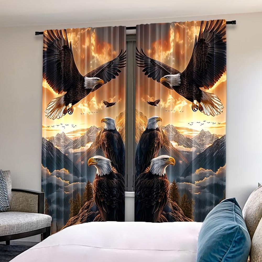 2 Panels Bald Eagle Printed Curtains Mountain Landscape Window Drapes Polyester Living Room Bedroom Home Decor