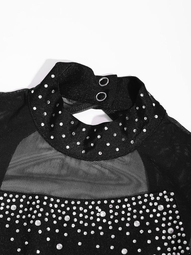 Παιδικό Κορίτσι με Αμάνικο Κορμάκι με Στρας, Στρογγυλή Λαιμόκοψη, Πατινάζ στον Πάγο, Γυμναστική, Φόρεμα Unitard