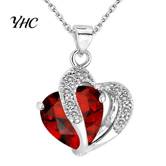 Heart Pendant Necklace Cubic Zirconia Inlaid Jewelry Gift Women Shape Fashion for Daily Life