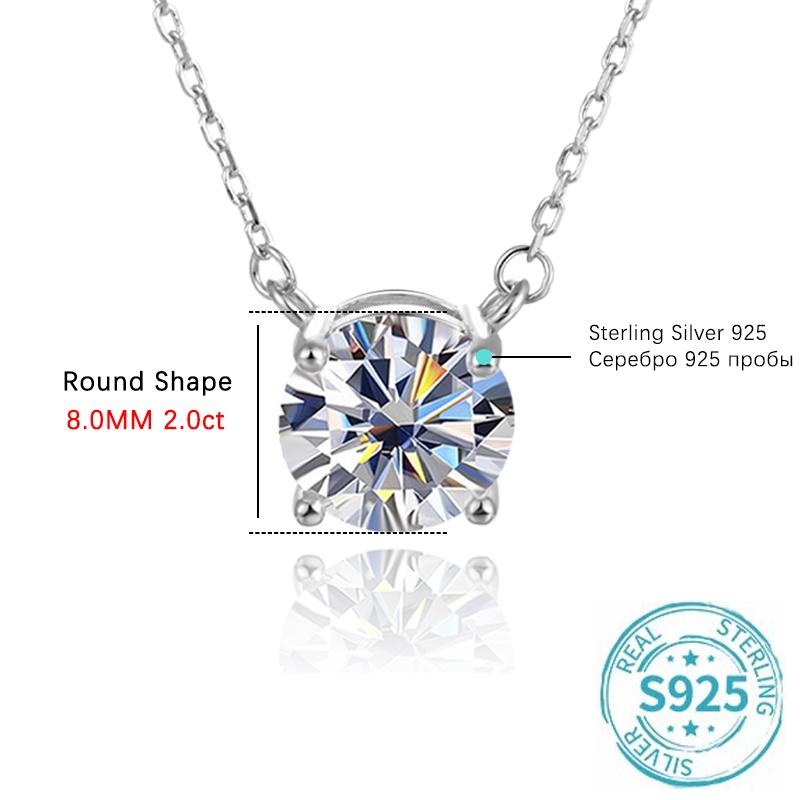 URMYLADY Moissanite Diamond 8.0mm 2CT Necklace For Woman Pendant 925 Silver Necklace For Women Chains Party Bridal Fine Jewelry
