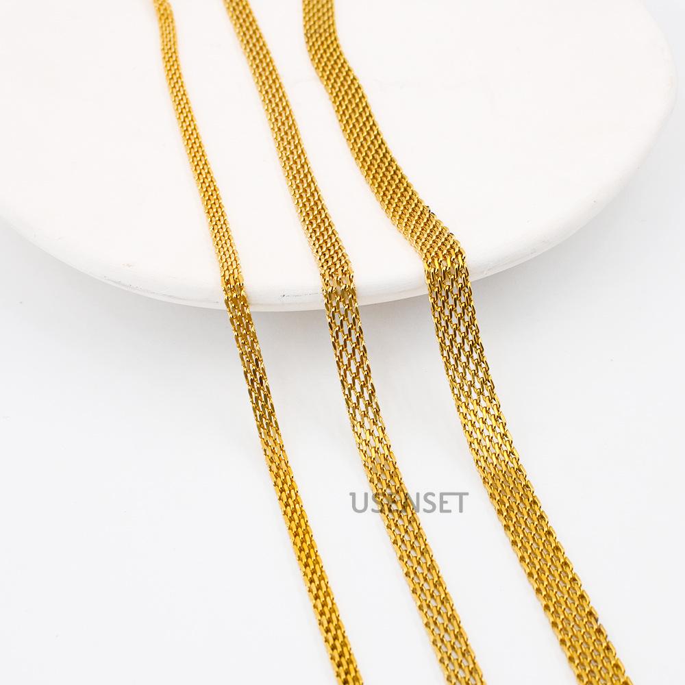 MeiShiDuo Women's French Retro 18K Gold Mesh Chain Necklace, High-End Summer Edition, Stainless Steel Real Gold Plated