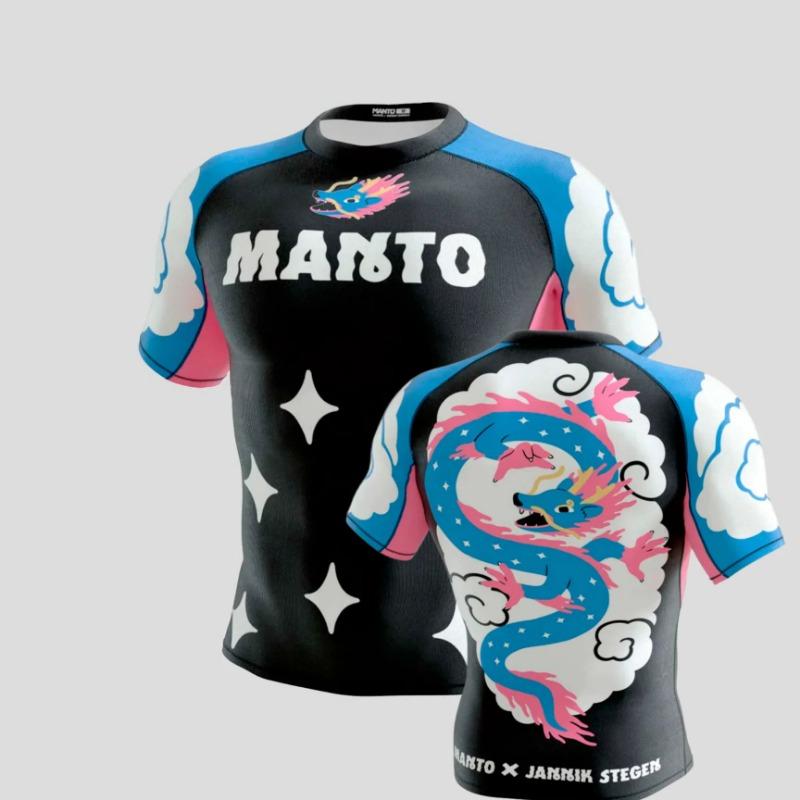 MANTO x Jannik Steger Tigerprint Kurzarm Rash Guard Weiß Schwarz BJJ Trainingsshirt für Herren