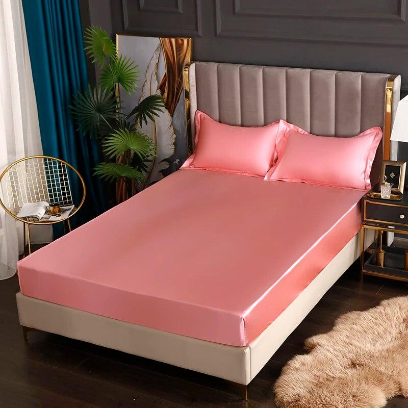 Solid Color Fitted Sheet Satin Rayon High-End Mattress Cover Elastic Band Sheets Sale Bed Sheet