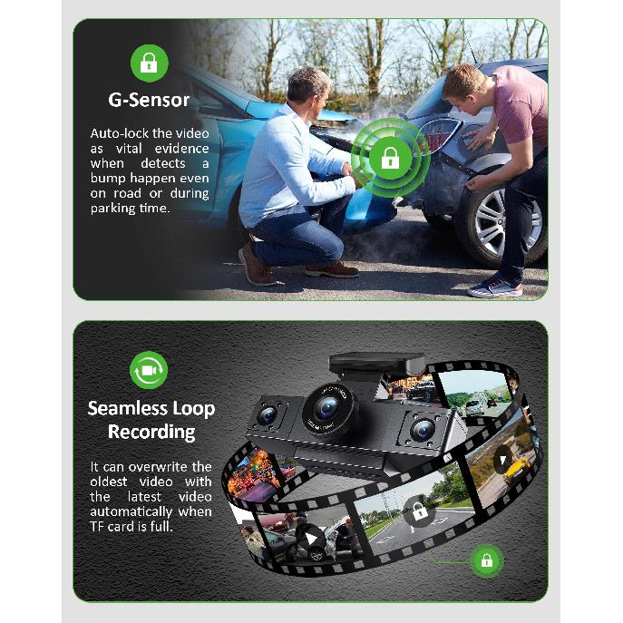 3 Channel Dash Cam Video Recorder Three Lens Car Camera with Rear View DVR 24H Parking Monitor Black Box Car Accessories