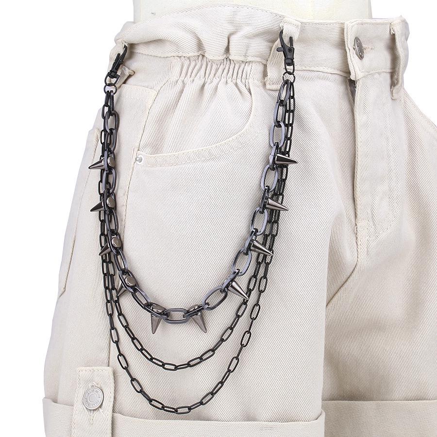 Multilayer Hip Hop Punk Metal Rivet Waist Chain Jewelry for Stage Performance