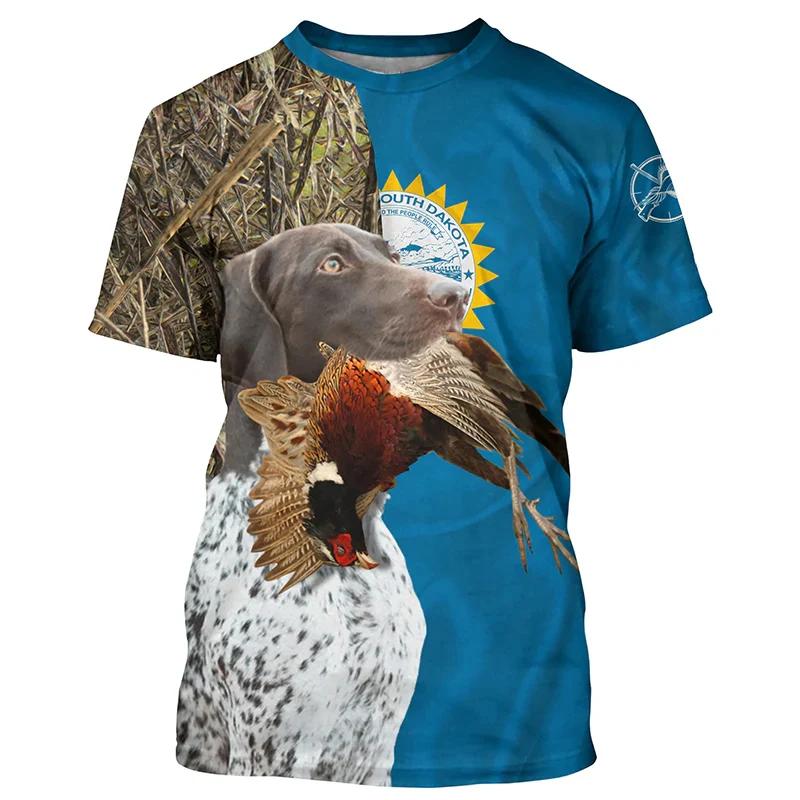 Duck Hunting Dog Pattern Men's T-shirt 3D Animal Print Short Sleeved Top Harajuku Style Comfortable Casual Streetwear