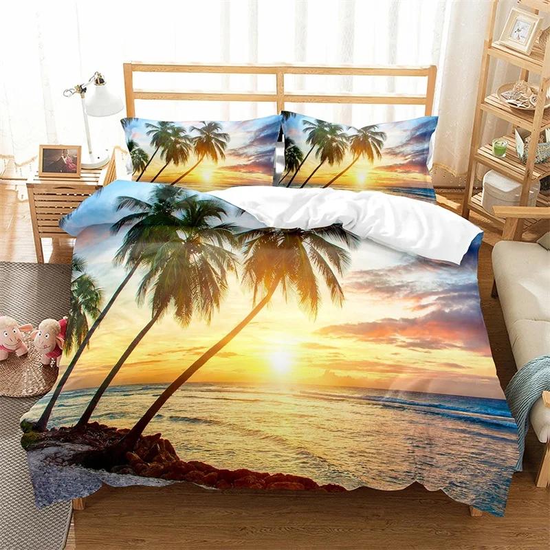 Hawaii Duvet Cover Set Beach Sea Quilt Cover For Kids Boys Girls Bedding Set Summer Themed Comforter Cover King Queen Full Size