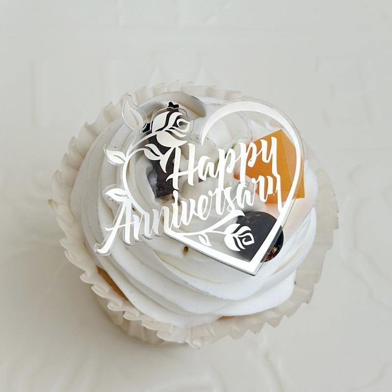 10pcs Ins Happy Birthday Happy Mother's Day Heart Cupcake Topper Acrylic Anniversary Cake Decorating Baking Tools Party Supplies