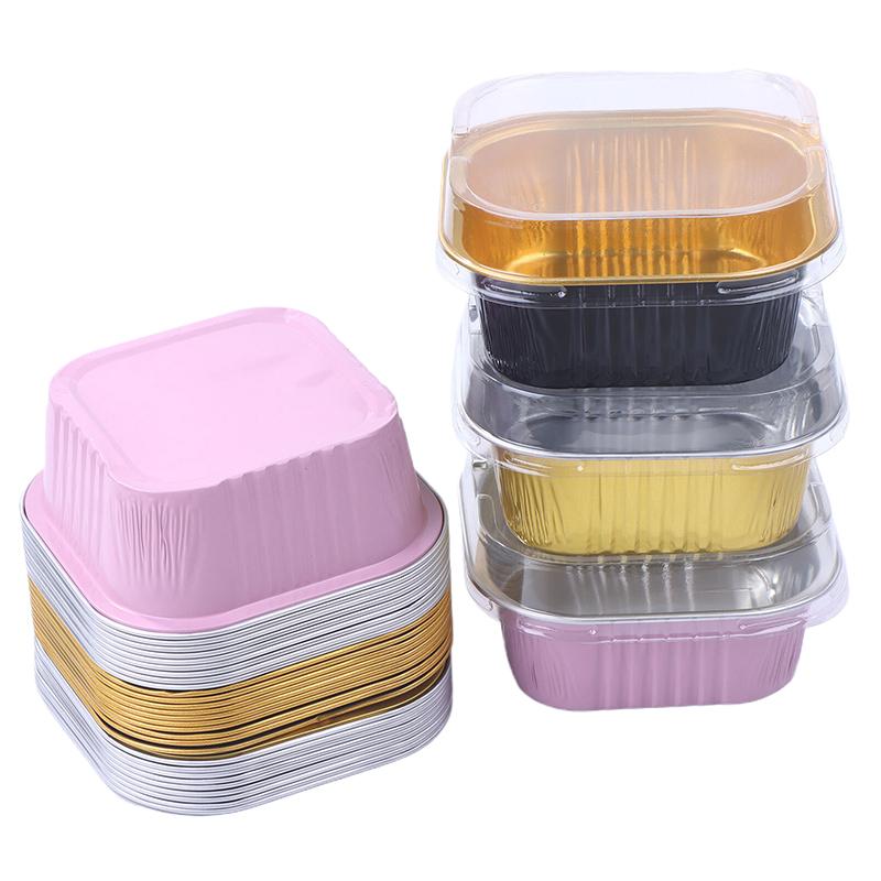 10Set Aluminum Foil Cake Container 325Ml Cake Pans Liners With Lids Heat-Resistant Foil Baking Cups Cake Pan Kitchen Tool