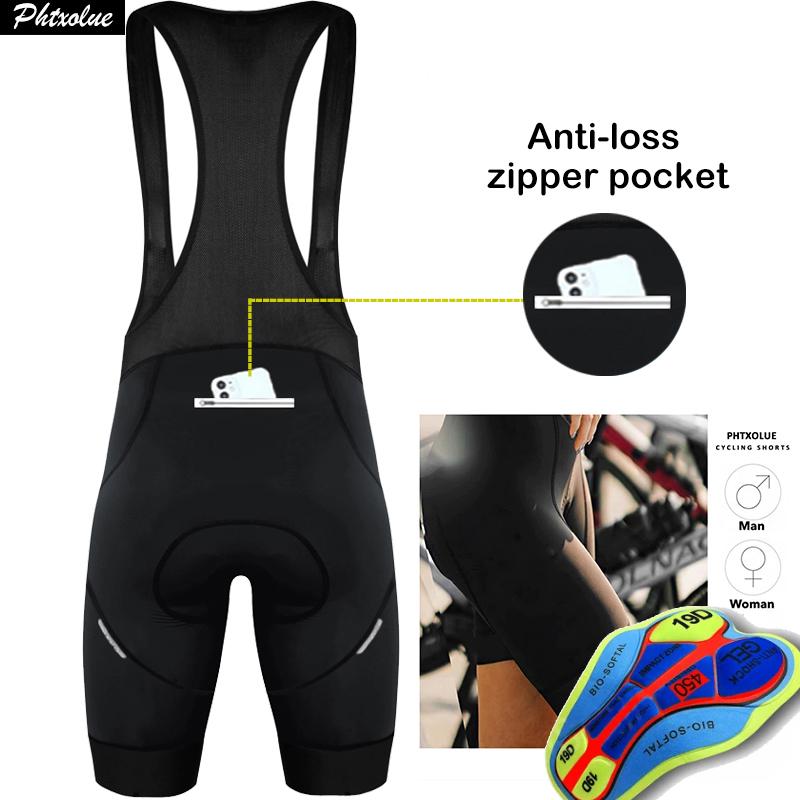 Phtxolue Pantaloncini da Ciclismo con Bretelle Tasca con Zip Anti-Perdita 6H 500KM Mountain Pro Bicicletta Bike Corto Nero Rosso Uomo Donna Pantaloncini da Ciclismo