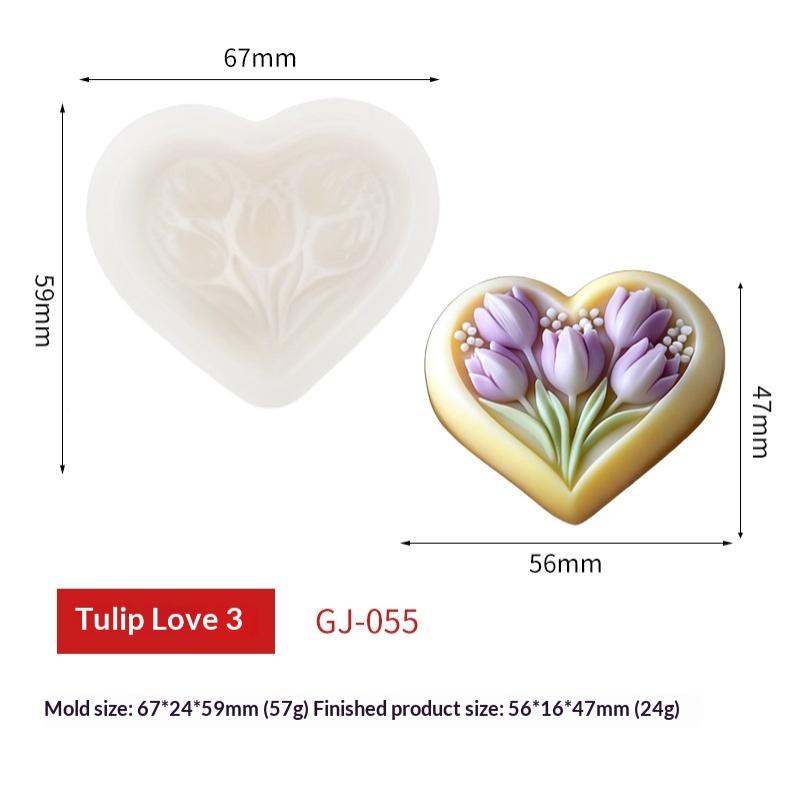 

3D Heart-Shaped Tulips Silicone Mold Easy To Clean And Demould For Handmade Diy Candle Soap Decoration Ornaments A3