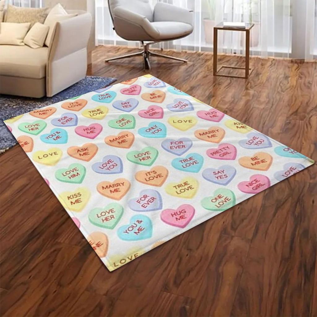 1pc Candy Heart Flannel Blanket 2D Single Print Colorful Home Decor Soft Accessory Sweet Love-Themed Durable Stylish Bedroom Use
