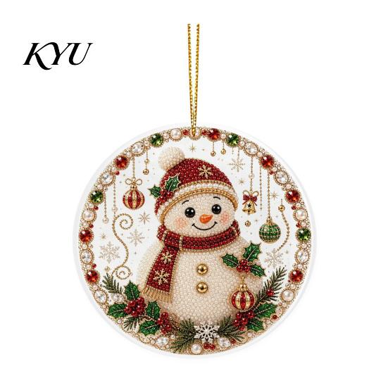 Office Holiday Decorations Christmas Acrylic Hanging Ornament, 2D Flat Double Side Printed Personalized Gifts Santa Snowman Pendant for Tree