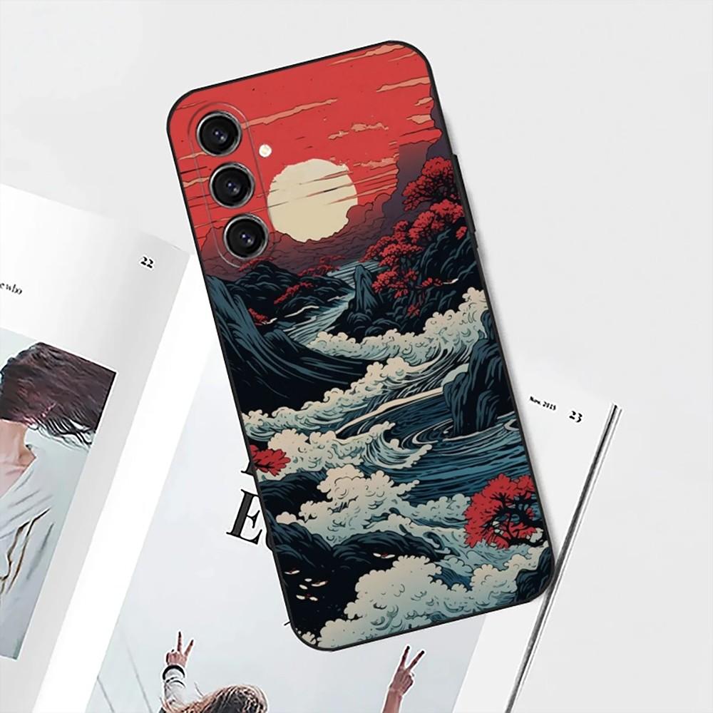 Ukiyo Ocean Waves Phone Case For Samsung S25,S24,S21,S22,S23,S30,Ultra,S20,Plus,Fe,Lite,Note,10 Black Soft Shell