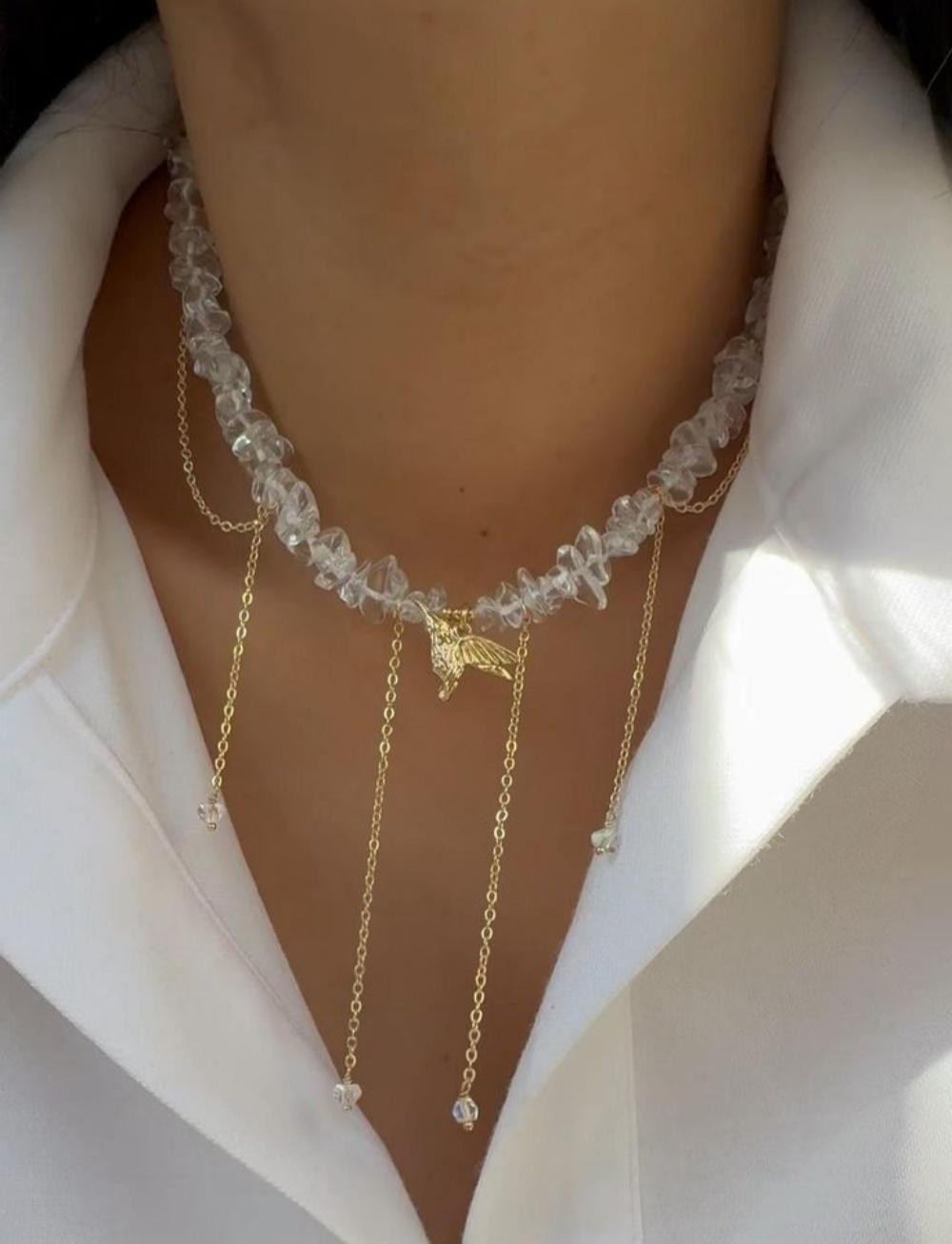 

Charm Hip Hop Irregular Gravel Birdie Tassel Pendant For Women Necklace Music Festival Daily Jewelry Accessories