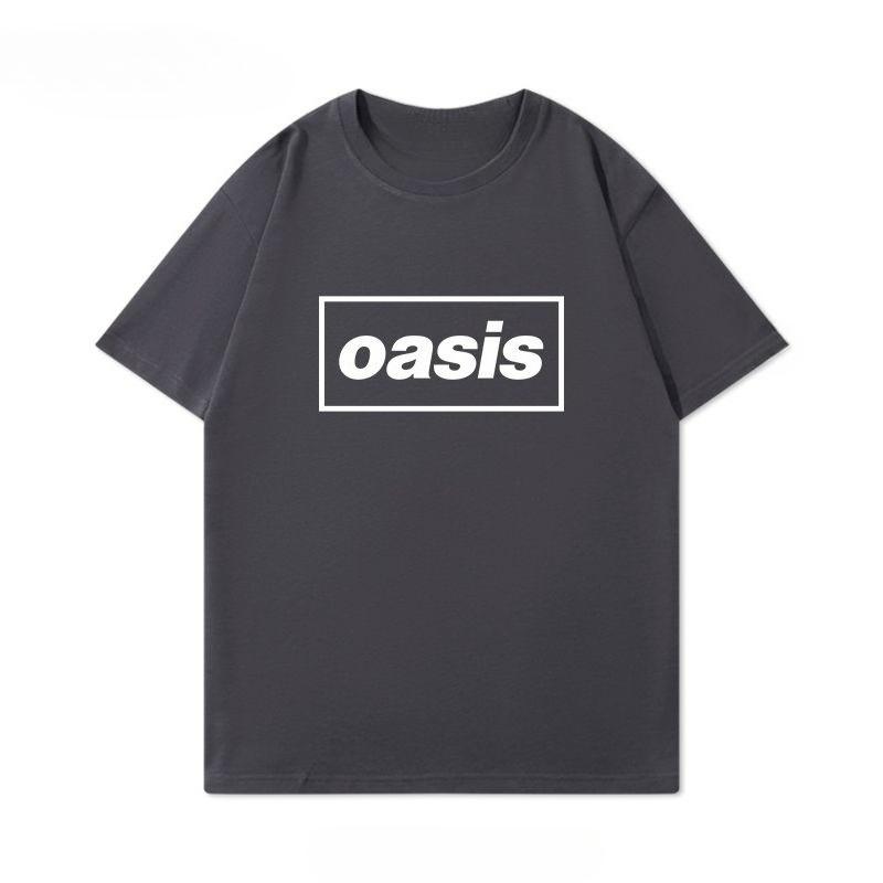 Oasis Oasis Printed T-shirts, Short-sleeved for Men and Women, Pure Cotton Retro Rock Loose Base, Casual Summer Trend