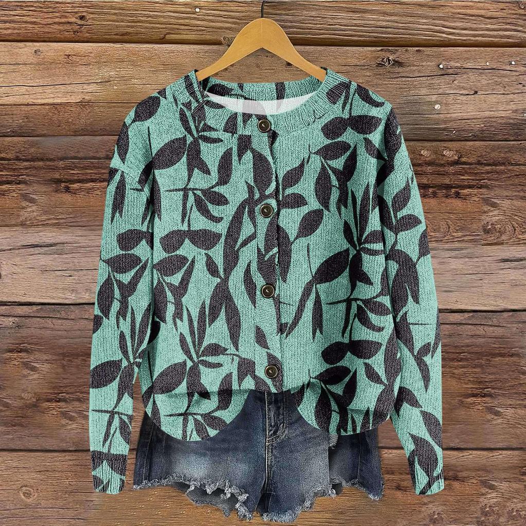 Women's Vintage Knit Button Vintage Floral Stripe Print Cardigan Jacket