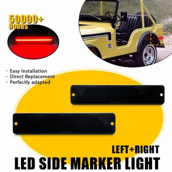 

Pair Smoked Lens Rear LED Side Marker Lights Red For 1974-1980 Jeep Wagoneer EXV