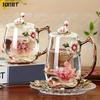 Flower Tea Glass Mug Enamel Coffee Cup With Lid Spoon High Temperature Resistance Home Teaware Breakfast Juice Cup Drinkware Gif