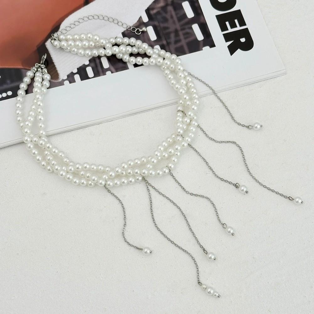 Multilayer Imitation Pearl Choker Necklace Jewelry Accessories Tassel Pendant