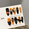 Handcrafted Halloween Pumpkin Bat False Nail Set - High-End, Autumn/Winter Orange-Yellow Design