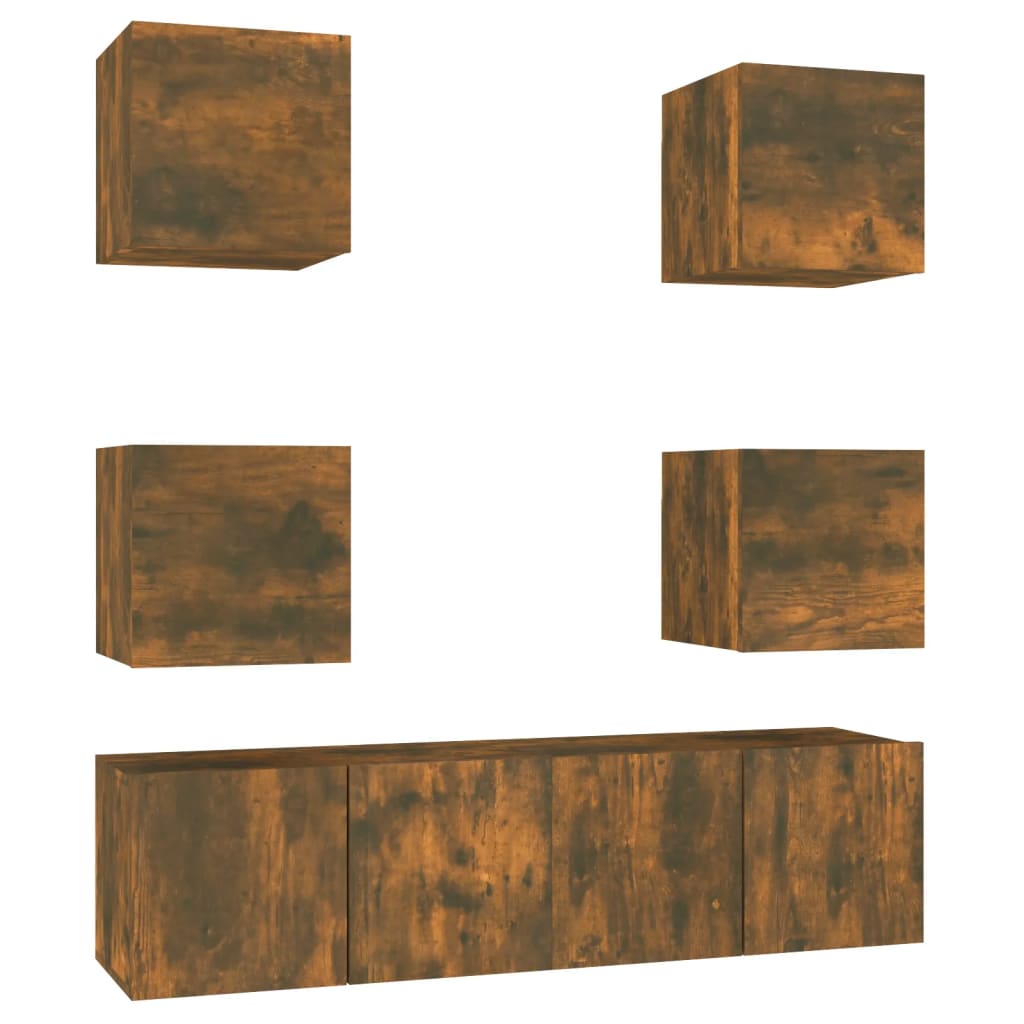 6 Piece TV Cabinet Set Smoked Oak Effect Particleboard