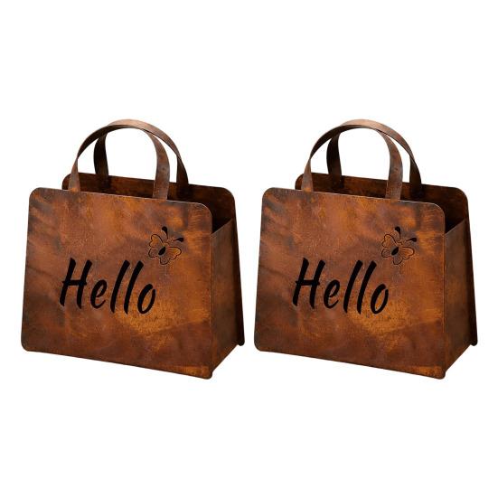 Rustic Metal Handbag Planter with Double-Sided Hello and Welcome Signs, Farmhouse Wall Mount Flower Pot, Vintage Hanging Purse Shaped Succulents