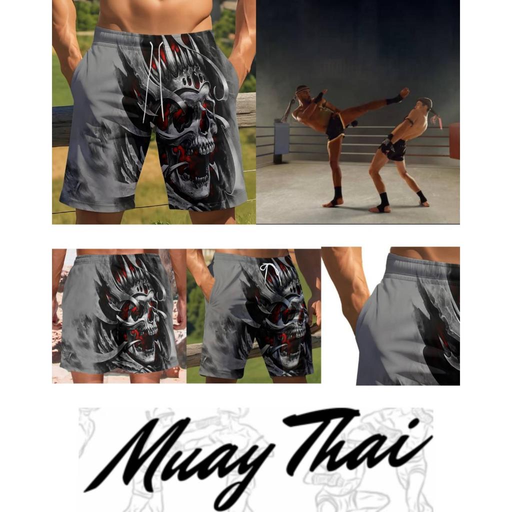Vintage Knight warrior Skull Ghost Boxing Muay Thai Kickboxing Shorts Pants 3D Print Training Unisex Men Women Quick Dry Fitness Gym Sport Workout