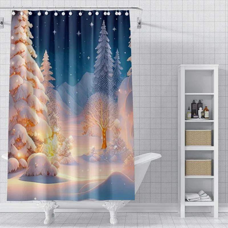 Heimdekoration Duschvorhänge Für Badezimmer Wasserdichtes Vorhangstoff Modern Nordischer Stil Wohnzimmer Frohe Weihnachten Winter