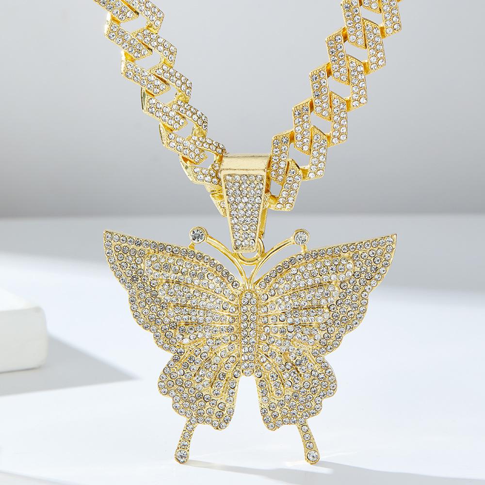 Trendy Zircon Butterfly Hip Hop Pendant Necklace for Couples
