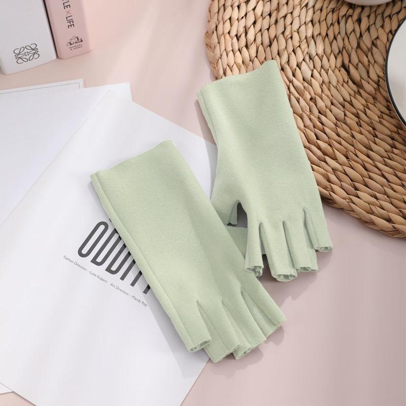 Half finger thermal gloves, heat storage German velvet windproof gloves, flexible writing mittens, cute girls' cold-proof gloves