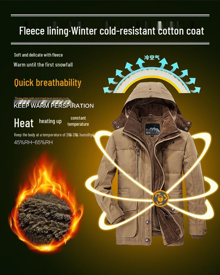 Youth Blue Fleece-Lined Cotton Jacket with Zipper, Detachable Collar, 3D Patch Pockets, and Casual Loose Fit - In Stock