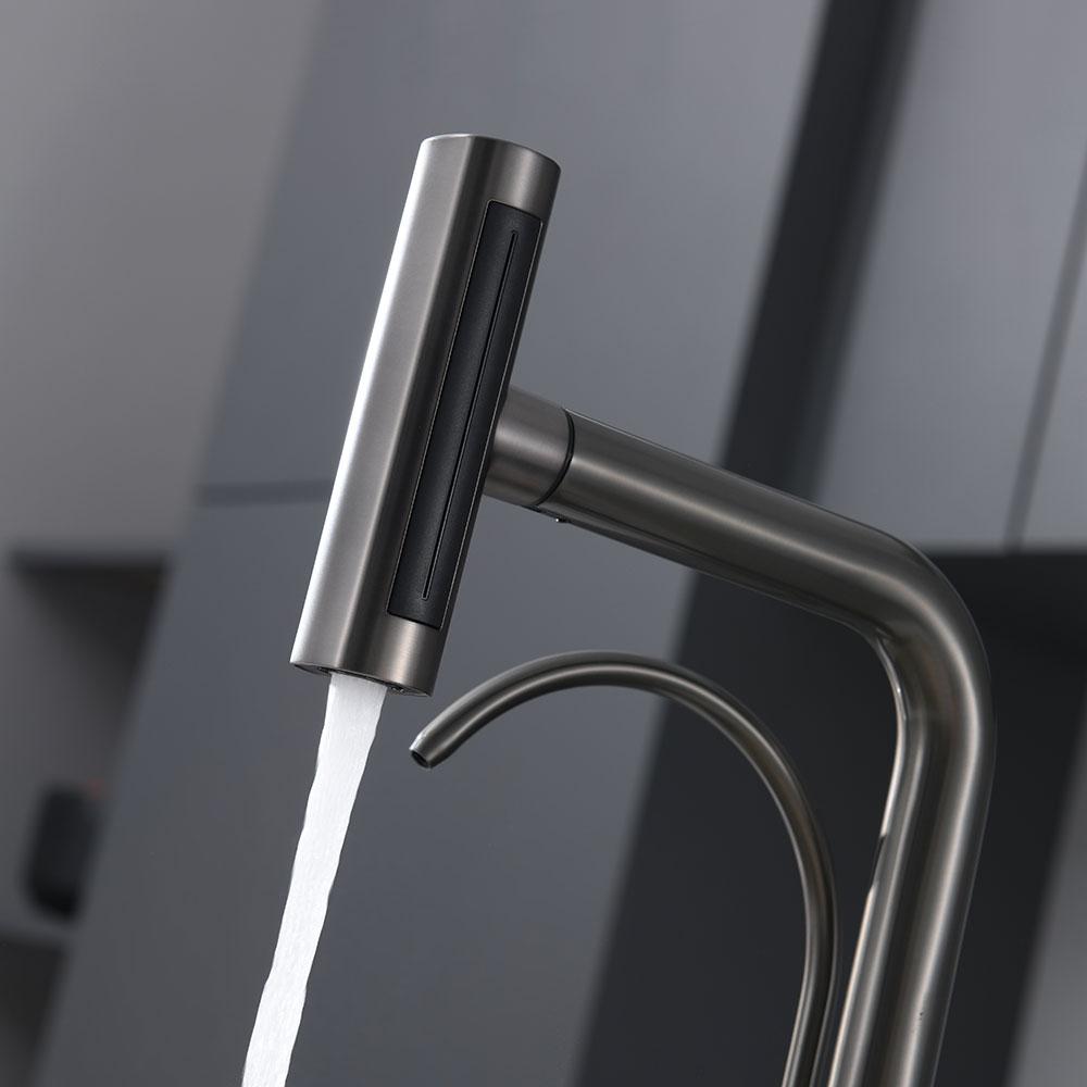 Waterfall Faucet Multi-functional 4 Mode Pure Hot Cold Water Kitchen Faucet Sprayer Sink Wash Tap 360° Rotation Gun Gray Brushed