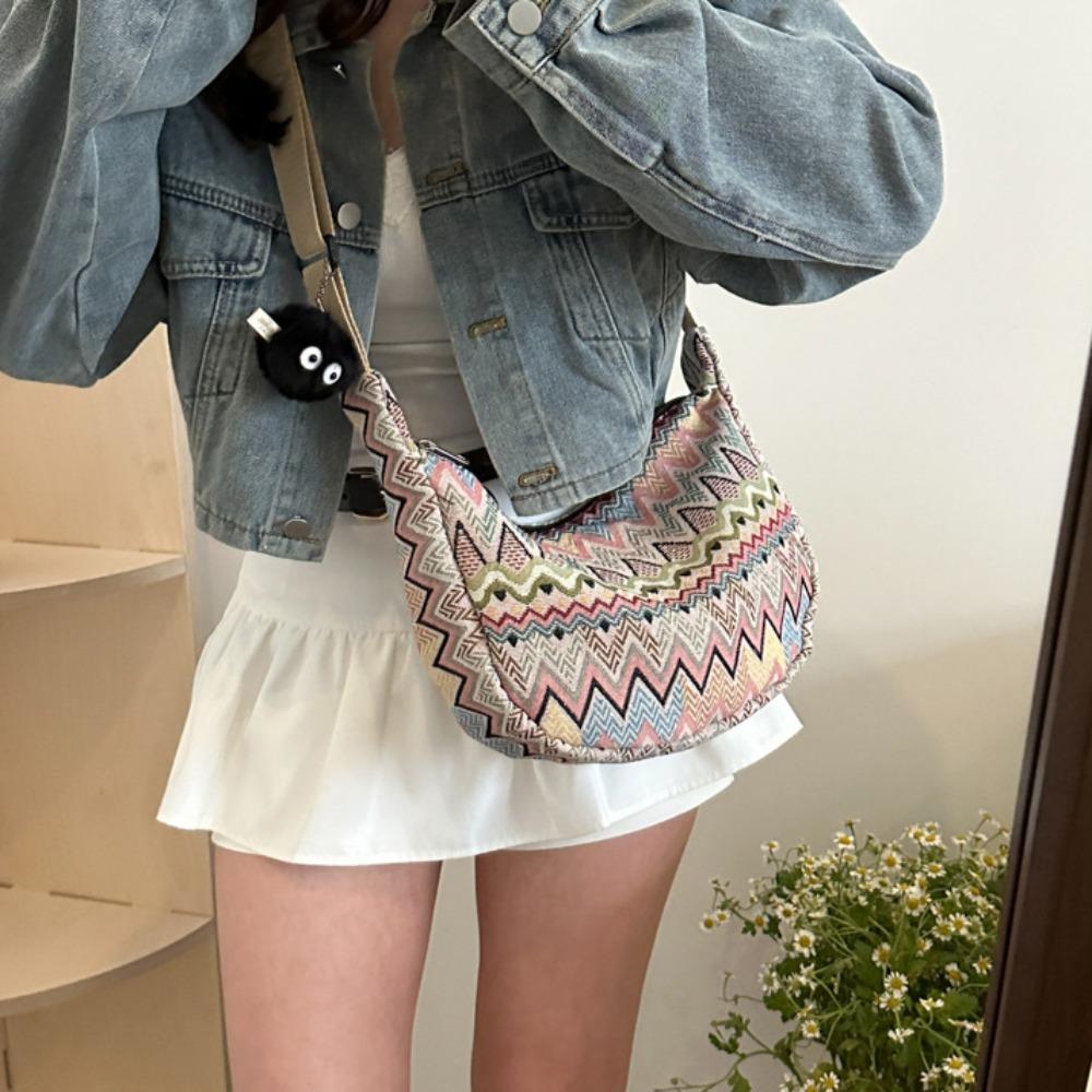 Large Capacity Canvas Bag Trendy Retro Shoulder Bag Casual Commuting Bag Party