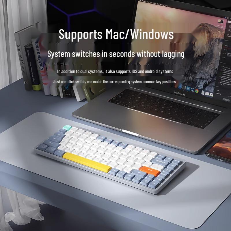 Slim 84-Key Wireless/Wired Tri-Mode Portable Silent Mechanical Keyboard for Office Use