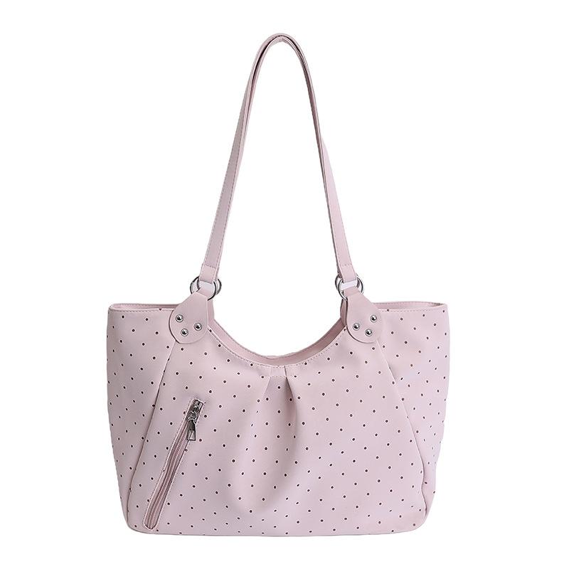 Vintage Pu Tote Bag Casual Students Purse 2026 New Large Capacity Shoulder Bag Polka Dot Zipper Commuting Handbag For Women